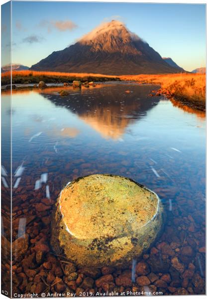 Boulder in the River Etive Canvas Print by Andrew Ray