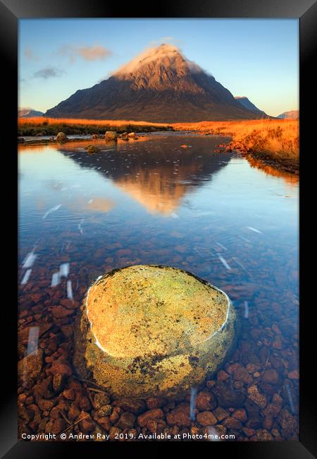 Boulder in the River Etive Framed Print by Andrew Ray