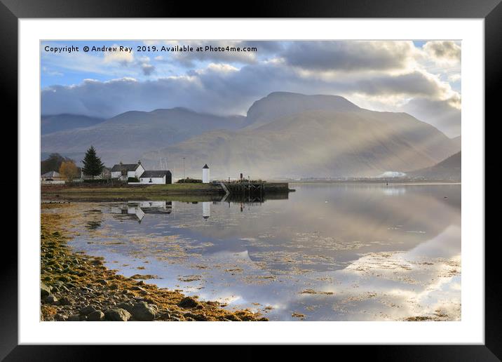 Light shafts on Ben Nevis Framed Mounted Print by Andrew Ray