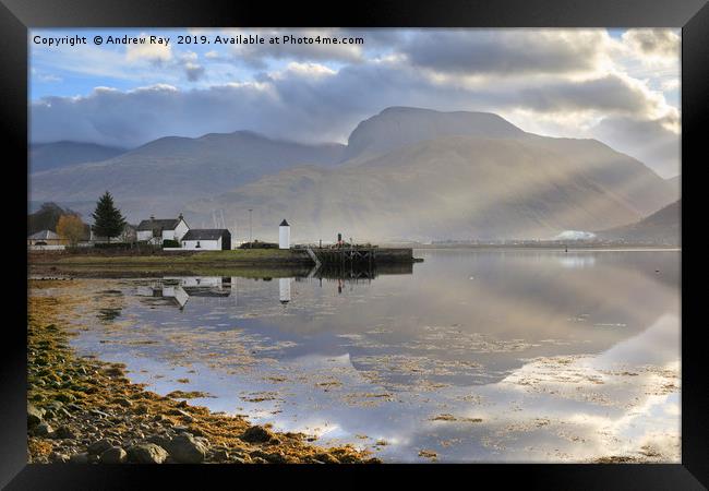 Light shafts on Ben Nevis Framed Print by Andrew Ray