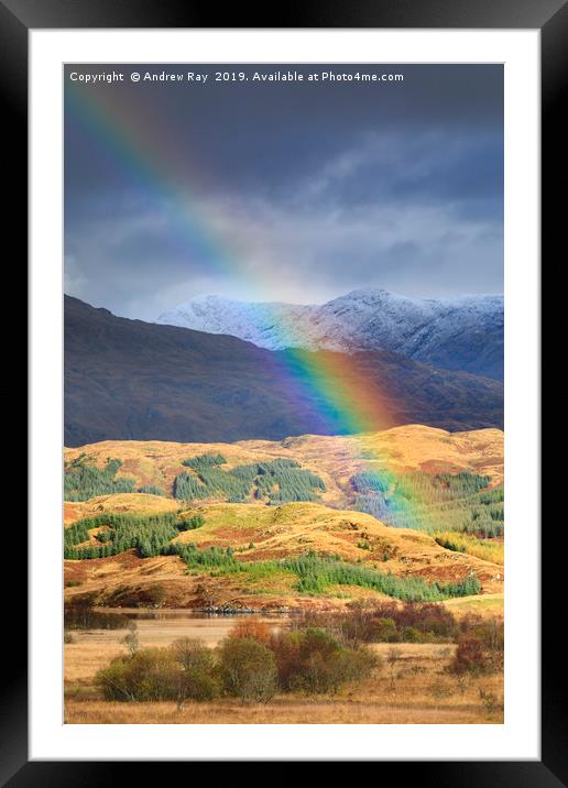 Rainbow over  Loch Tromlee Framed Mounted Print by Andrew Ray