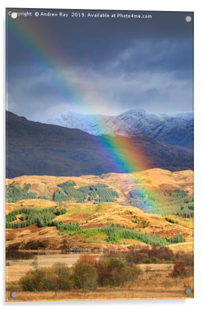 Rainbow over  Loch Tromlee Acrylic by Andrew Ray