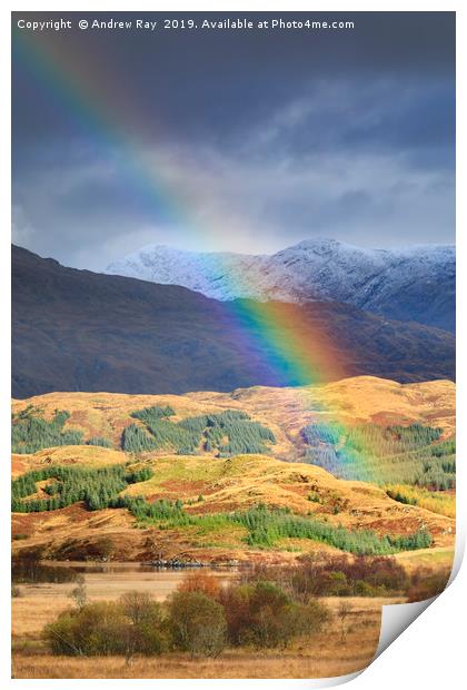 Rainbow over  Loch Tromlee Print by Andrew Ray