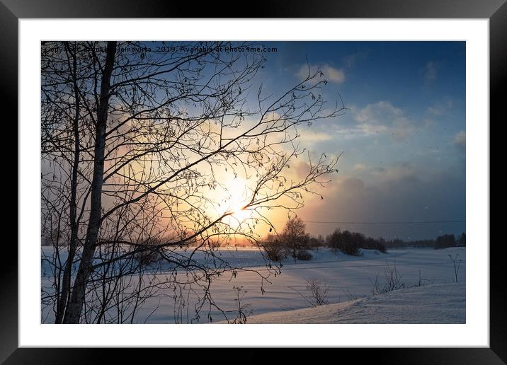 Winter Sunset By The River Framed Mounted Print by Jukka Heinovirta