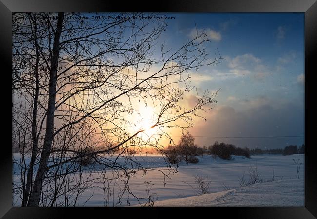 Winter Sunset By The River Framed Print by Jukka Heinovirta