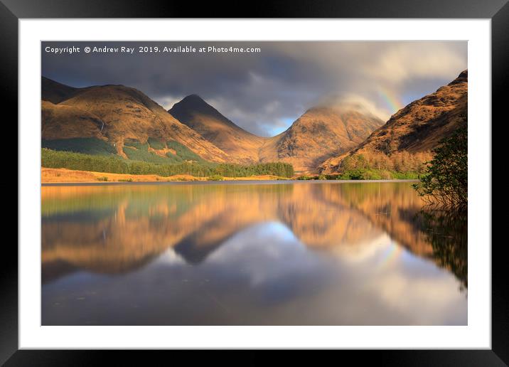 Reflections in Lochan Urr Framed Mounted Print by Andrew Ray