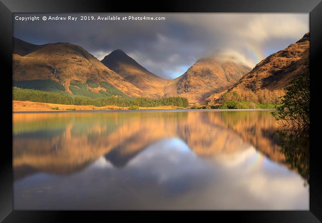 Reflections in Lochan Urr Framed Print by Andrew Ray