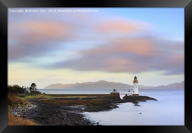 Rubha nan Gall Lighthouse at sunrise Framed Print by Andrew Ray