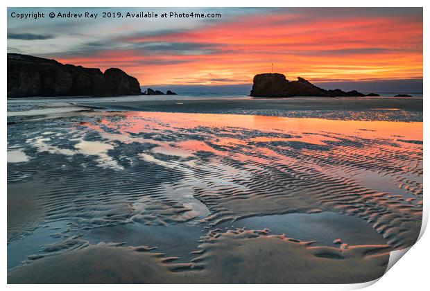 Sand ripples at sunset (Perranporth) Print by Andrew Ray