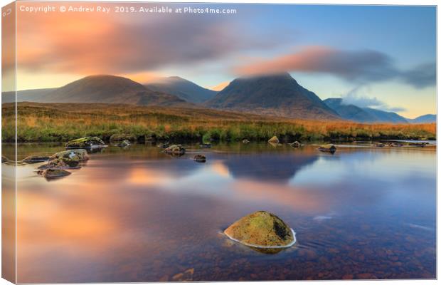 Sunrise reflections (River Etive) Canvas Print by Andrew Ray