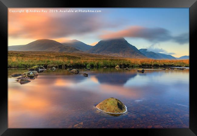 Sunrise reflections (River Etive) Framed Print by Andrew Ray