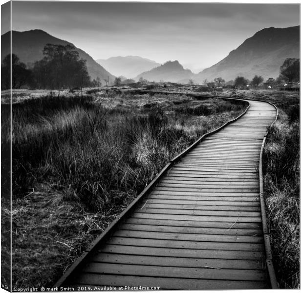 Footpath over Borrowdale marshes  Canvas Print by mark Smith