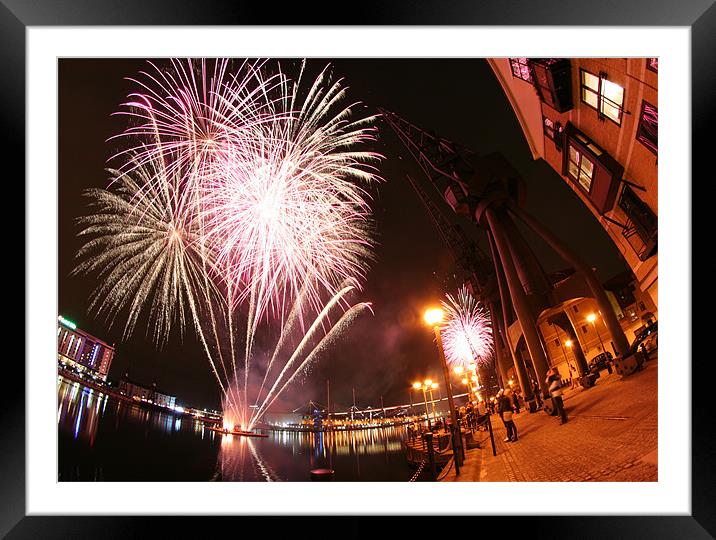 Fireworks over Royal Victoria Dock, London Framed Mounted Print by Clare Moran
