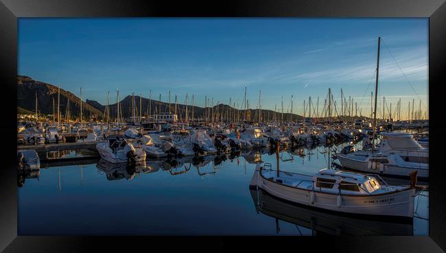 Boats at sunrise Framed Print by Perry Johnson