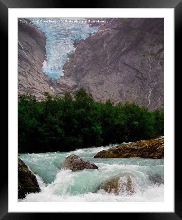Blue ice water from  the Briksdal Glacier Norway Framed Mounted Print by Clive Rees