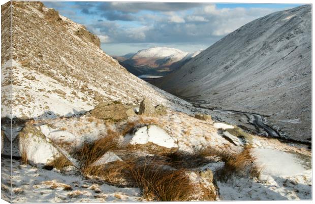 Snow on the Kirkstone pass Cumbria Canvas Print by Eddie John