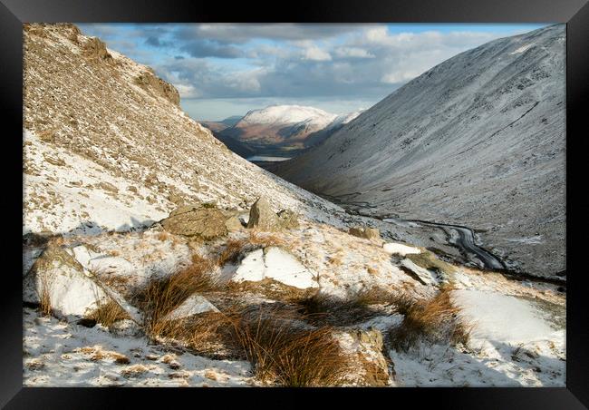 Snow on the Kirkstone pass Cumbria Framed Print by Eddie John