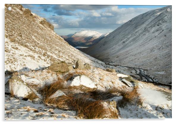 Snow on the Kirkstone pass Cumbria Acrylic by Eddie John