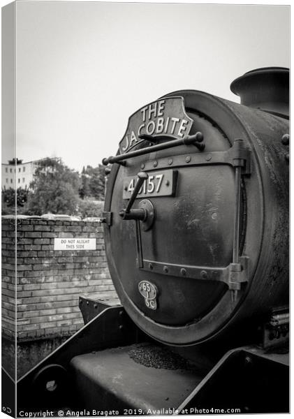 The Jacobite steam train in black and white Canvas Print by Angela Bragato