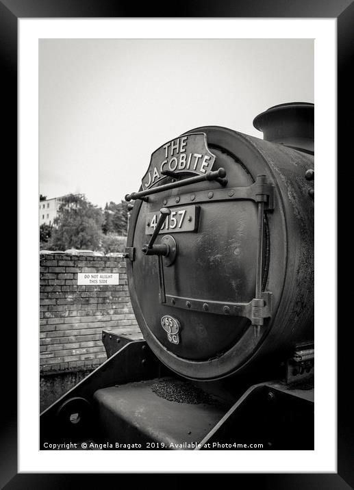 The Jacobite steam train in black and white Framed Mounted Print by Angela Bragato