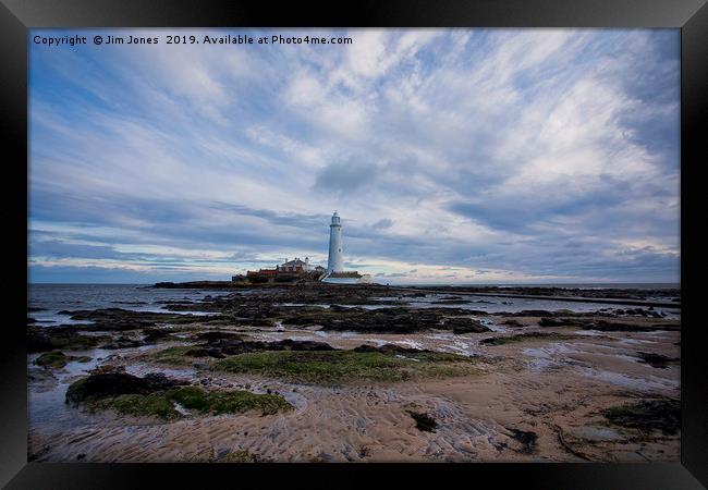 Blustery day at St Mary's Island Framed Print by Jim Jones
