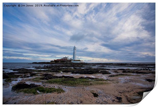 Blustery day at St Mary's Island Print by Jim Jones