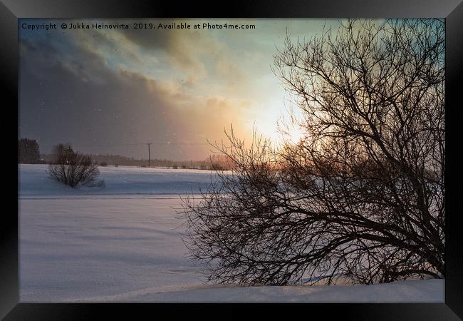 Sunset In The Snowfall Framed Print by Jukka Heinovirta