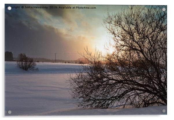 Sunset In The Snowfall Acrylic by Jukka Heinovirta