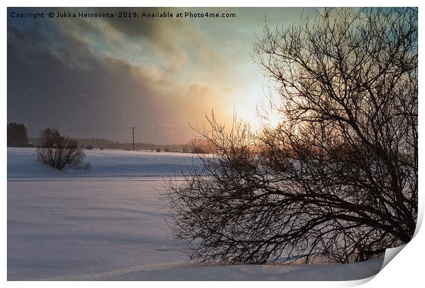 Sunset In The Snowfall Print by Jukka Heinovirta
