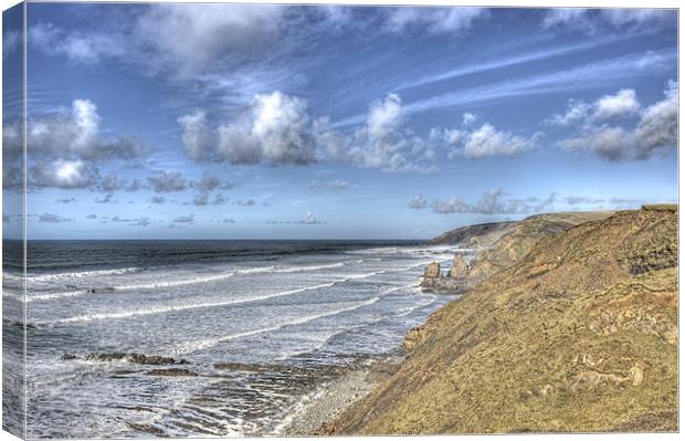 Big Waves At Sandymouth  Cornwall Canvas Print by Mike Gorton
