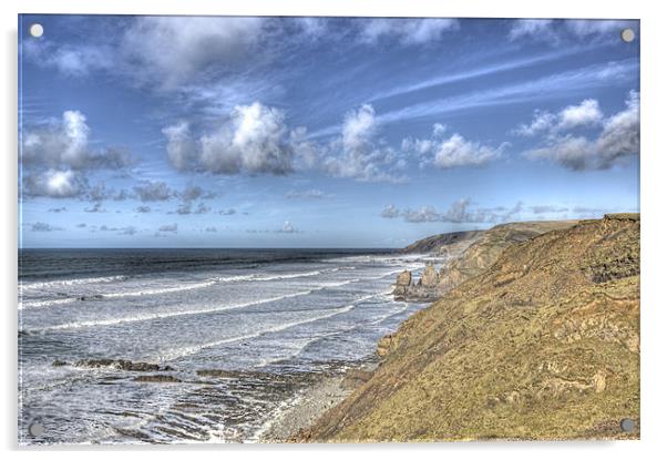 Big Waves At Sandymouth  Cornwall Acrylic by Mike Gorton