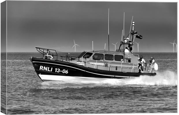 Hoylake Lifeboat High speed pass_Mono Canvas Print by Rob Lester