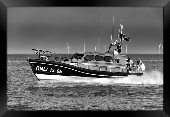 Hoylake Lifeboat High speed pass_Mono Framed Print by Rob Lester