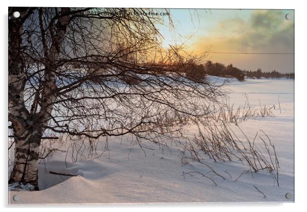 Dramatic Sunset Over The Icy River Acrylic by Jukka Heinovirta