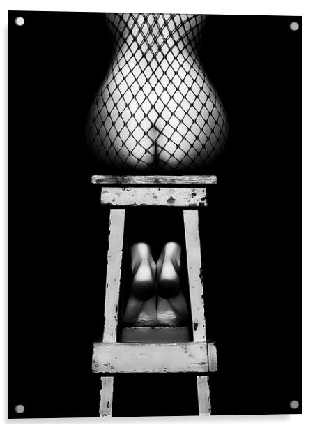 Sensual woman sitting rear view Acrylic by Johan Swanepoel