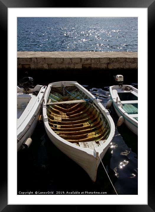 Old wooden boat in Perast Framed Mounted Print by Lensw0rld 