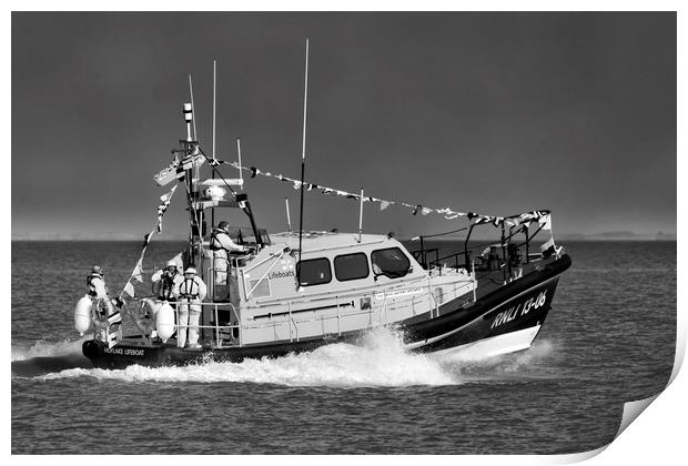 Hoylake Lifeboat at speed_mono Print by Rob Lester
