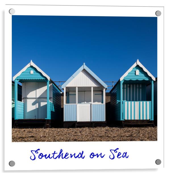 Southend Beach Hut Trio in Blue Acrylic by Dave Denby