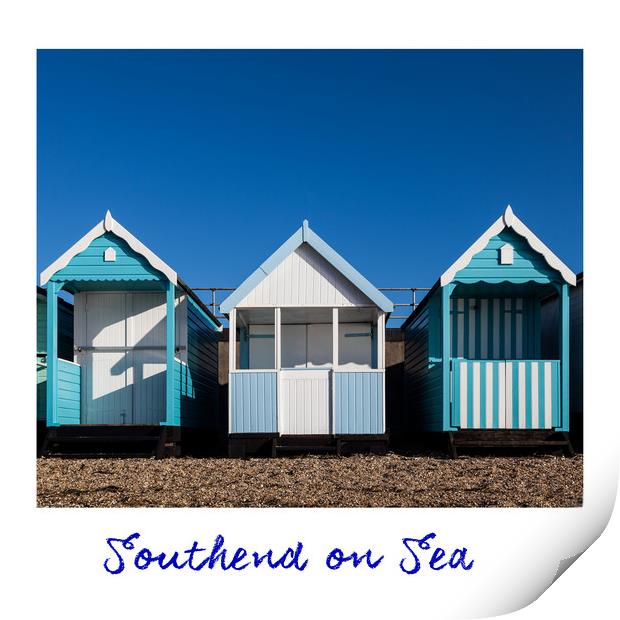 Southend Beach Hut Trio in Blue Print by Dave Denby