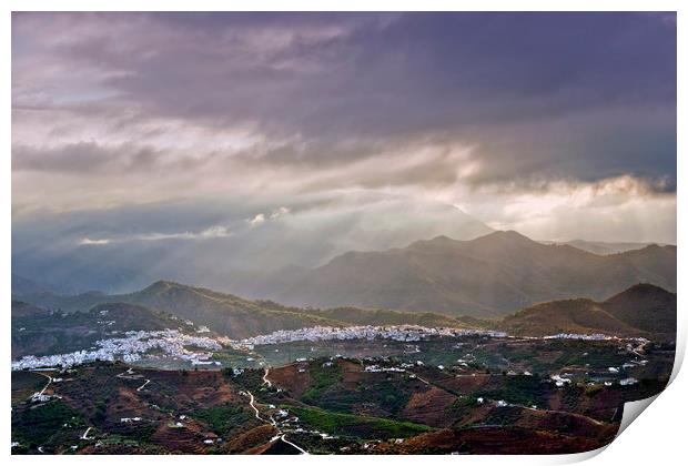 Majestic Moorish Village Amidst Stormy Mountains Print by Andy Evans Photos