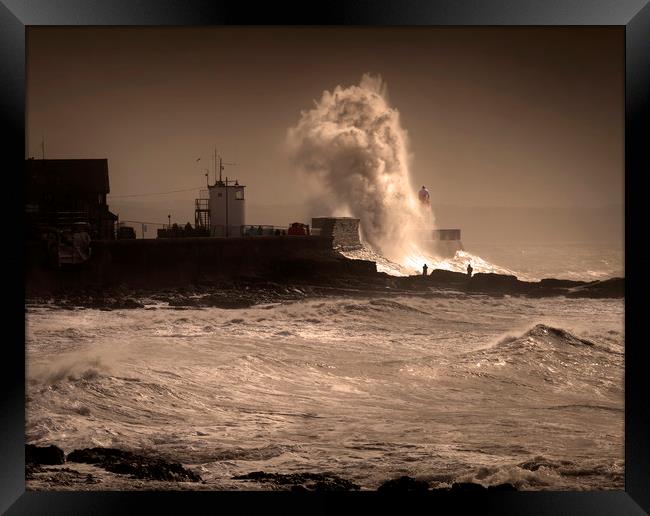 Storm Graham at Porthcawl lighthouse Framed Print by Leighton Collins