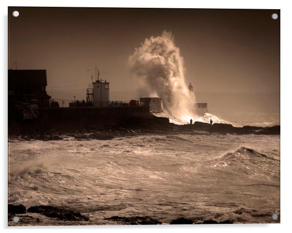 Storm Graham at Porthcawl lighthouse Acrylic by Leighton Collins