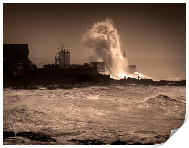 Storm Graham at Porthcawl lighthouse Print by Leighton Collins
