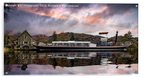 The Steam Yacht "Gondola", Pier Cottage, Coniston Acrylic by K7 Photography