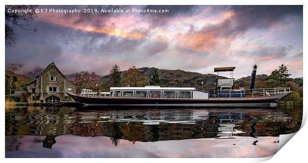 The Steam Yacht "Gondola", Pier Cottage, Coniston Print by K7 Photography