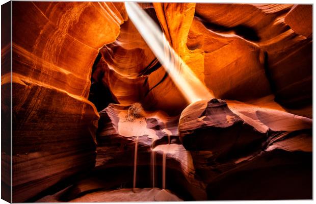 Sunbeam and falling sand in Antelope Canyon, Arizo Canvas Print by Steven Clements LNPS