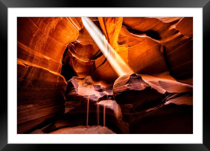 Sunbeam and falling sand in Antelope Canyon, Arizo Framed Mounted Print by Steven Clements LNPS