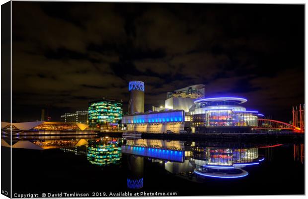Lowery Reflections - Salford Quays Manchester  Canvas Print by David Tomlinson