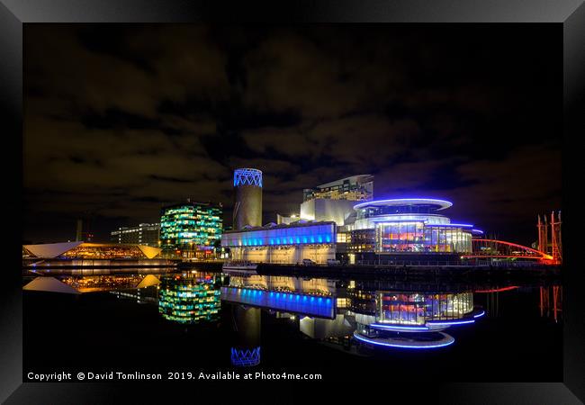Lowery Reflections - Salford Quays Manchester  Framed Print by David Tomlinson