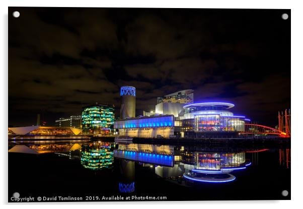 Lowery Reflections - Salford Quays Manchester  Acrylic by David Tomlinson